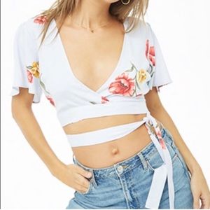 Forever21 Blue and yellow floral wrap crop top - Size M